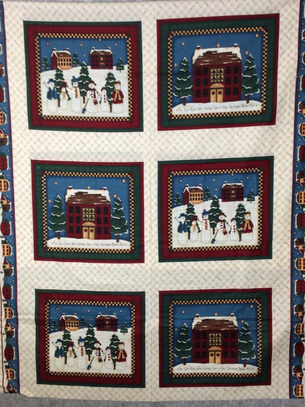 Christmas Village with Snowmen Leslie Beck Fabric Quilt Pillow Panels 5 Blocks